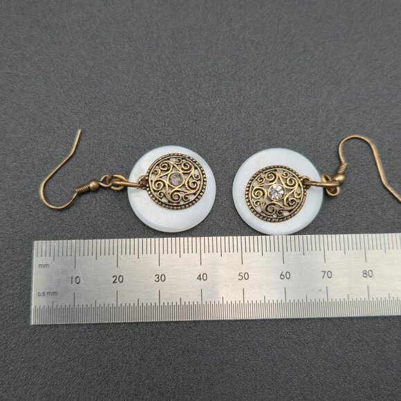 Copper White Shell And Crystal Dangle Earrings A6264 - Picture 4 of 5
